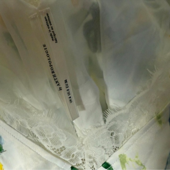 Anthropologie Lace Slip Dress 100% Viscose Size 2 US Floral Yellow Blue - Picture 7 of 9